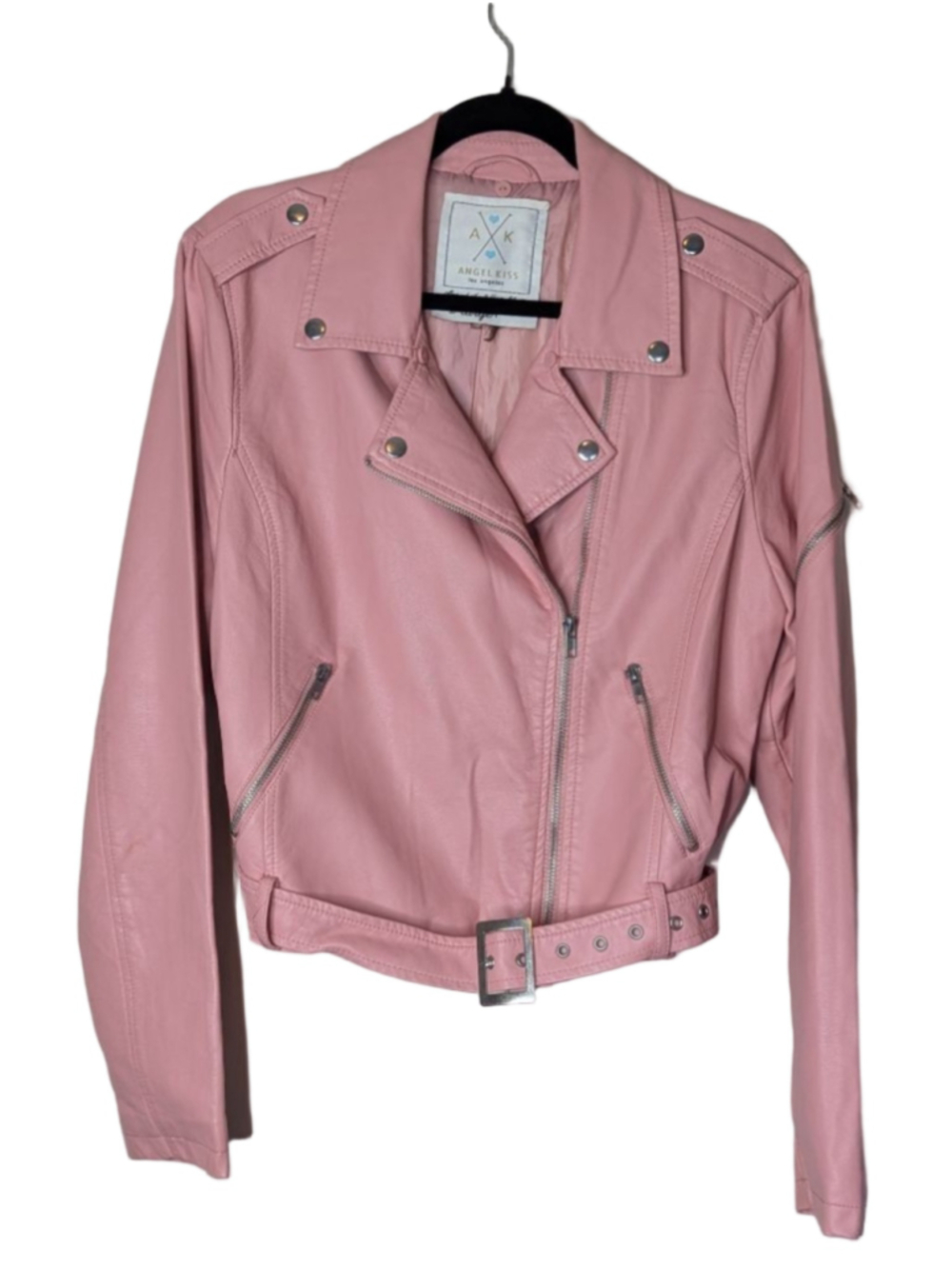 Women's ANGEL KISS Pink Faux Leather Moto Jacket XL